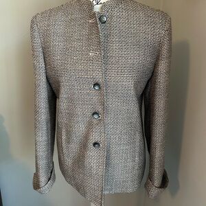 Jones New York Gray Structured Blazer with Mandarin Collar